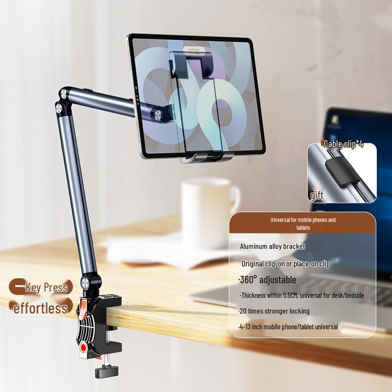 Adjustable Aluminum Alloy Bedside Tablet & Phone Stand - 360° Rotation for Multi-Functional Use.
