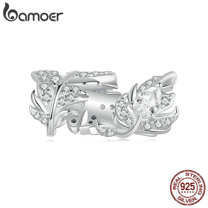 

BAMOER из стерлингового серебра 925 пробы, подвески в форме сердца и солнца и луны, бусины с нано-опалом, подходят для европейских браслетов и ожерелий, ювелирных аксессуаров 8*18mm серебряный