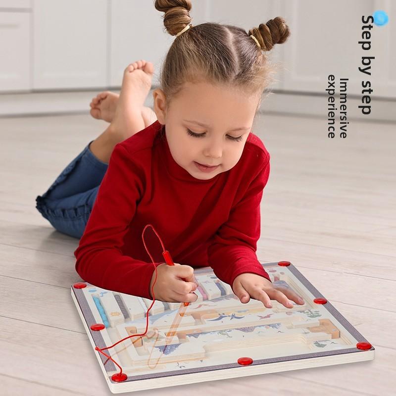 Puzzle Magnetic Wooden Maze With Dinosaur Theme For Kids Development Cognitive