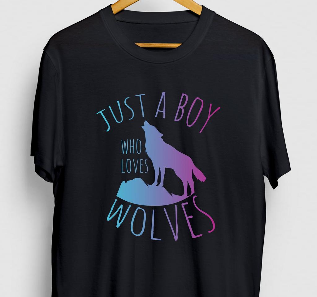 Funny Wolves Graphic Tee: Just A Boy Who Loves Wolves