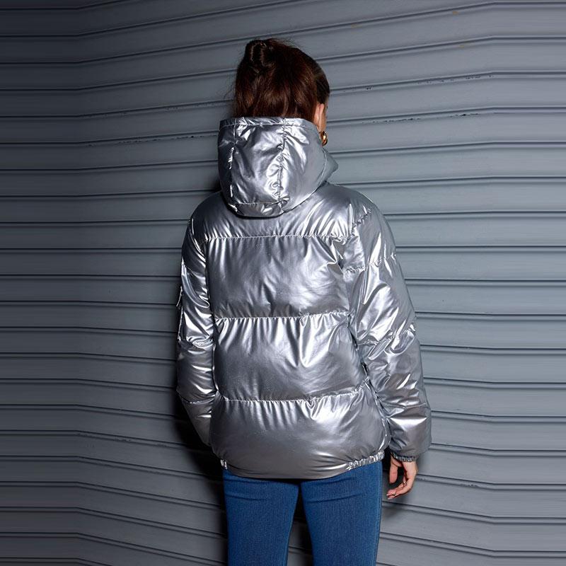 Winter Trendy Shiny Hooded Down Coat Women Long Sleeve Solid Color Slim Fit Cotton Warm Parkas Jacket