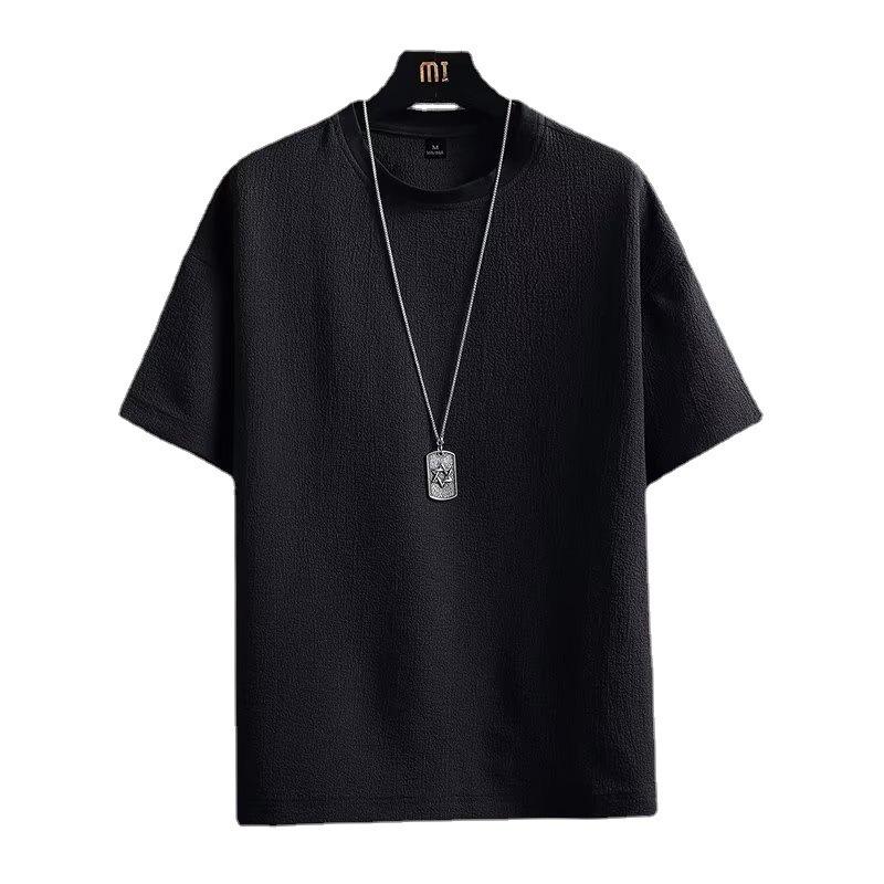 T-shirt d'été en lin pour homme en soie glacée, coupe ample, manches courtes tendance 2023