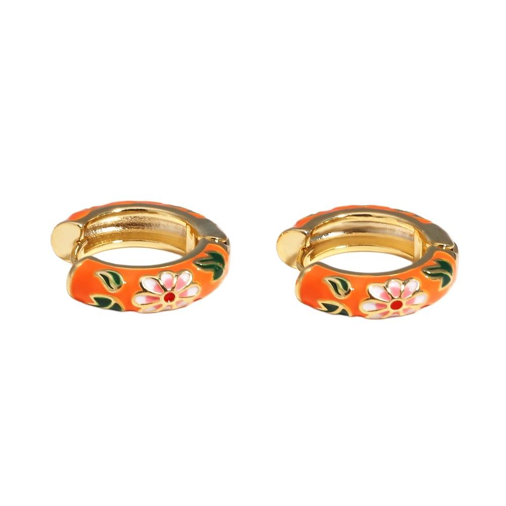 Traditional Flower Enamel Ear Rings Chinese Glaze Ear Jewelry Chinese Style Earrings  Jewelry