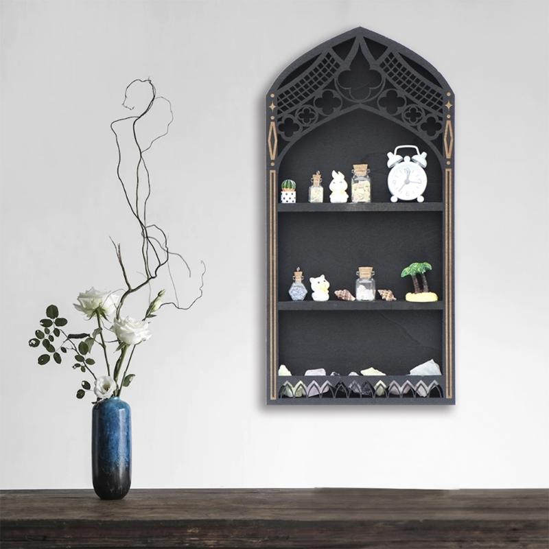 Crystals Display Gothic Window Elegant Multi Tiers Wooden Shelf For Organization Boutique Display Stand Gothic Window