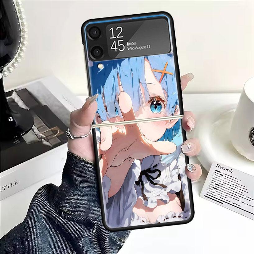 R-Rem Re Zero Anime Cases For Samsung Galaxy Z Flip 4 5 6 7 3 Z Flip7 Flip6 Flip4 Flip5 Flip3 5G Hard Shockproof Fundas Cover