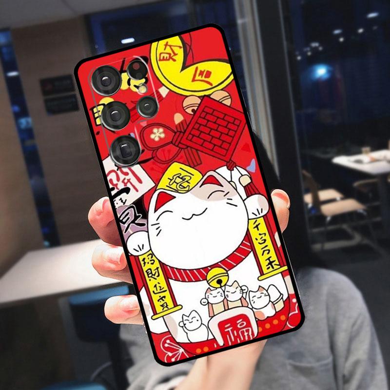 Maneki Neko Lucky Money Cat Cover For Samsung Galaxy S23 S24 S25 Ultra S21 S22 S20 S9 S10 Plus S21 FE S24 FE Phone Case