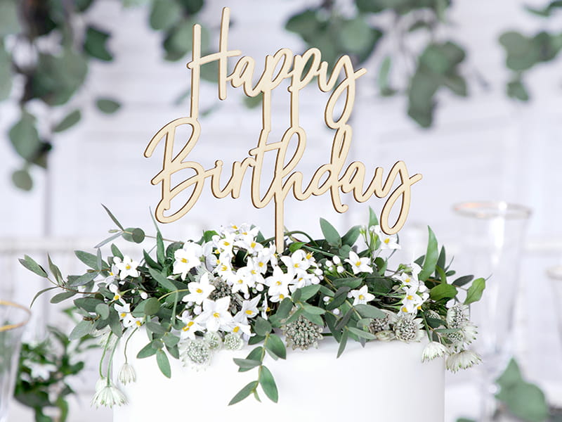 Topper Na Tort Drewniany Happy Birthday 16,5 Cm