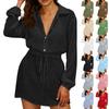 Women's Fashionable Oversized Tunic Long-Sleeve Waist-Defining Shirt Casual Dress