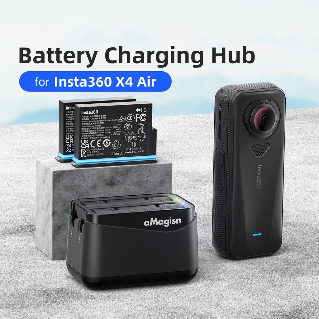 AMAGISN Dual-Slot Schnellladestation für Insta360 X4 Air Action-Kamera