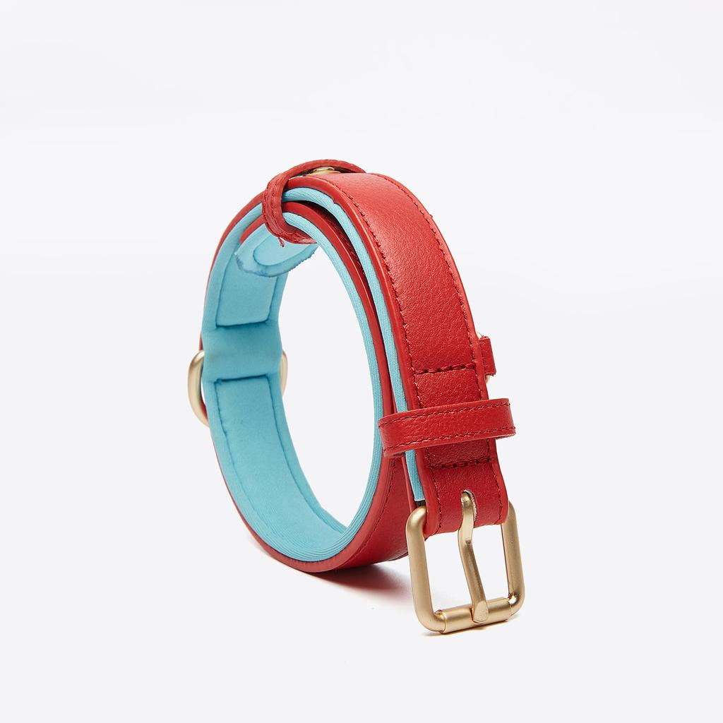 New Pet Genuine Leather Collar Lychee Pattern Head Layer Cowhide Dog Collar Anti-slide Adjustable Dog Collar