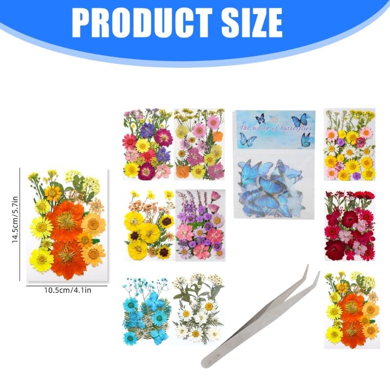 205Pcs Pressed Dried Flower For Resin Natural Dry Flower Leaf with Tweezers Sticker for Art Craft Candle Jewelry Making