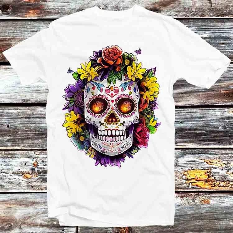 Цветной Сахарный Череп День Мертвых Dia De Muertos Футболка B1153 XL