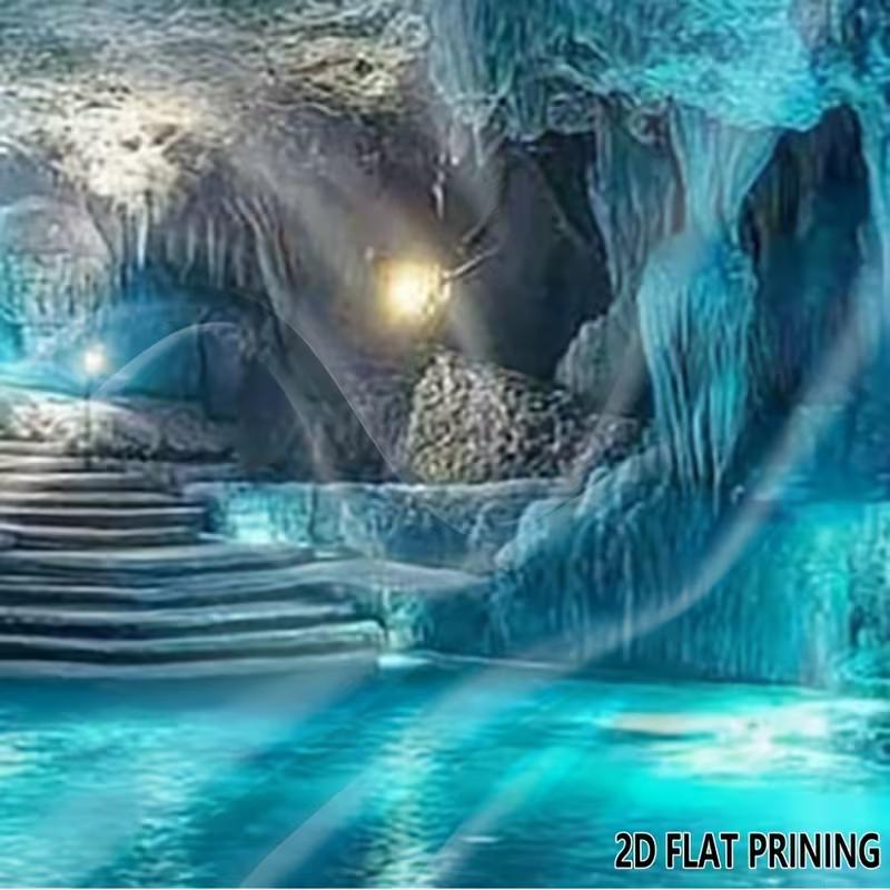 2D Mystical Turquoise Cave with Water and Stairs Background