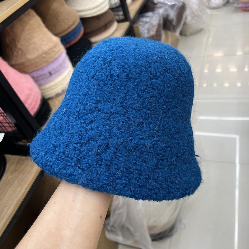 Thickened Warm Thick Tibetan Cashmere Bucket Hat Women's Winter Fashion Simple Ear Protection Show Face Small Bucket Hat