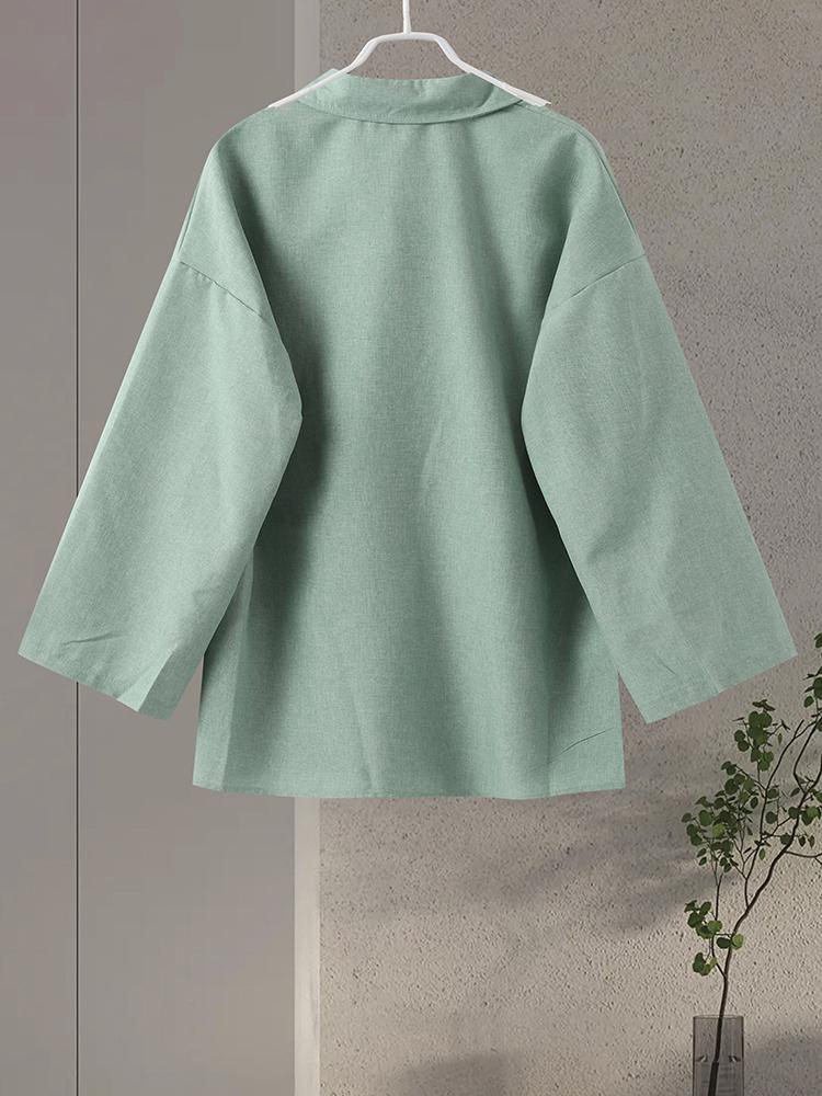Vintage Solid Shirt Trousers Suit Women Single Breasted Long Sleeve Shirt Wide Leg Pants Summer Female Set