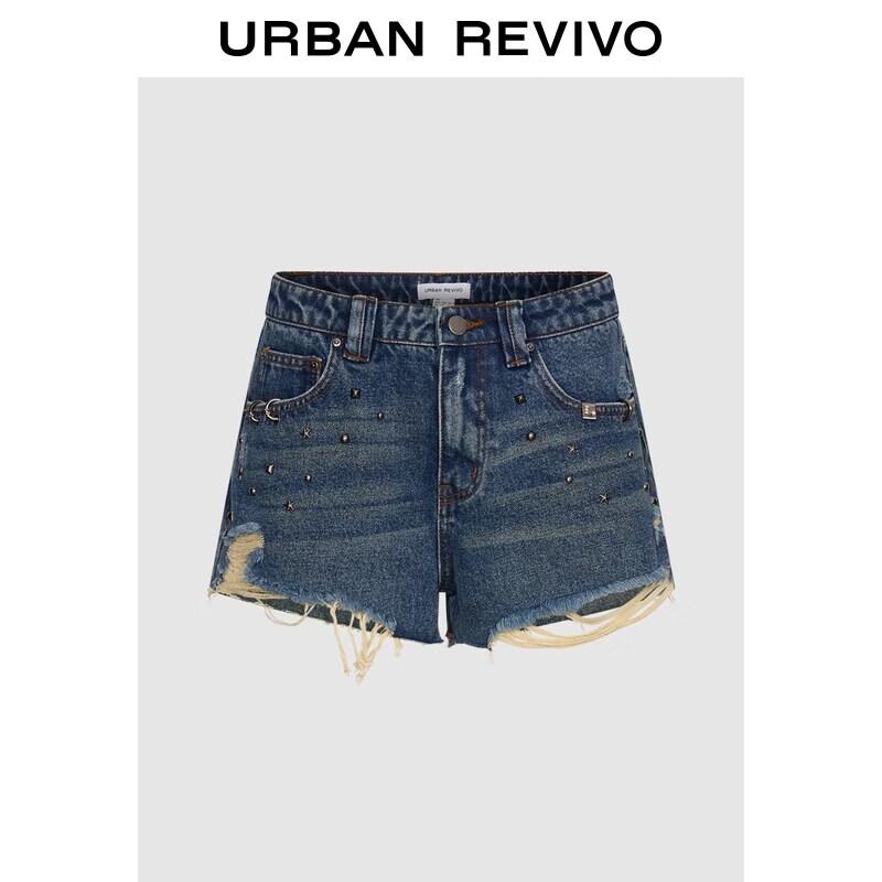 Women s Retro Rivet Raw Hem Denim Shorts 26