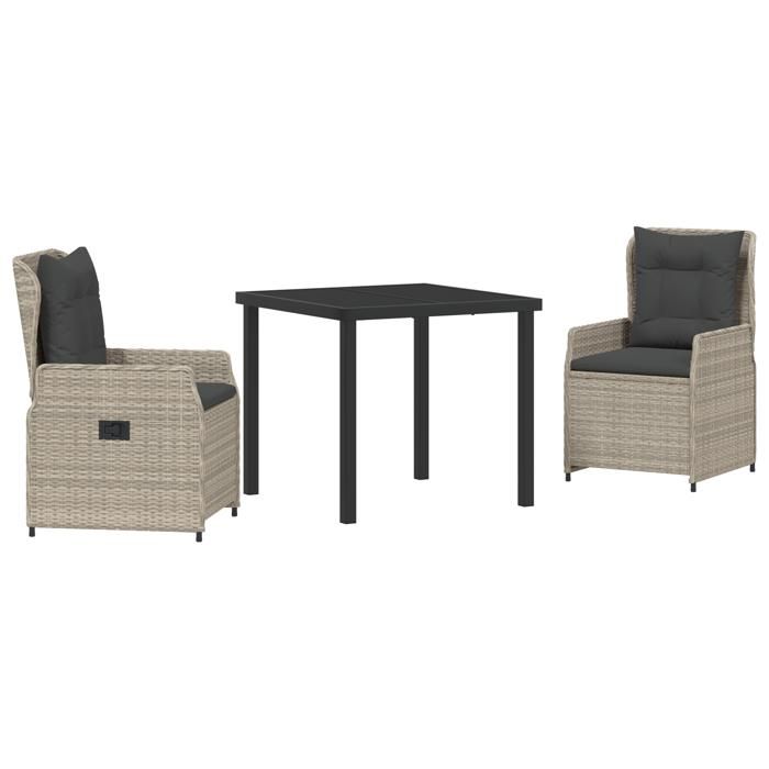 Ensemble de Salle à Manger de Jardin vidaXL 3 Pièces en Rattan Gris Clair Poly 3380974