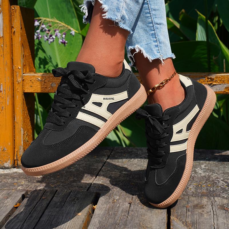 Lucyever Women's Autumn Trend Lace Up Sneakers Comfortable Mixed Color Flat Shoes Woman Outdoor Fashion Walking Skateboard Shoes