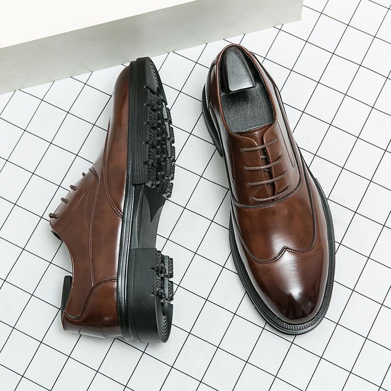 Men's Shoes Business Dress Platform Heightening Leather Shoes Lace-up 38-46 British Groom Wedding Shoes