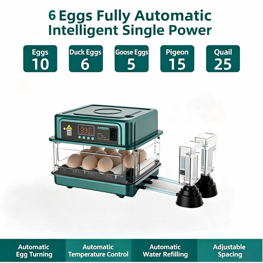 6/48/64 Eggs Fully Automatic Intelligent Double Power Incubator Household Chicken/Duck/Goose/Pigeon/Parrot Incubation Tools 220V EU PLUG 220V
