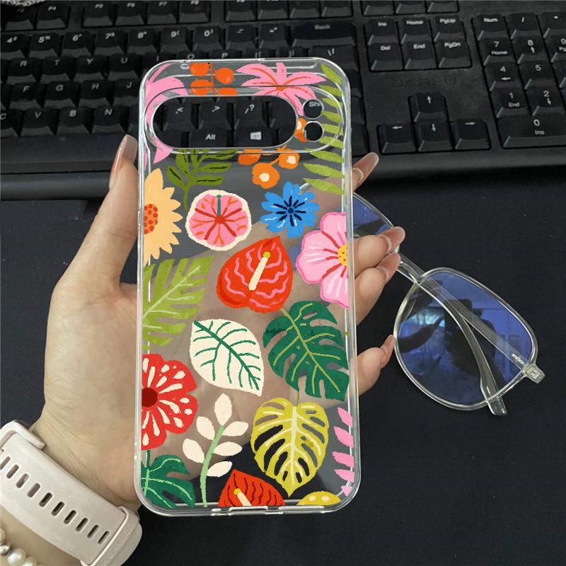 

Tropical Palm Leaves Monstera Turtle Leaf Phone Case for Google Pixel 9 Pro XL 8A 6 6A 7 8 10 Pro XL 7A Floral Soft Clear Cover Google Pixel 6