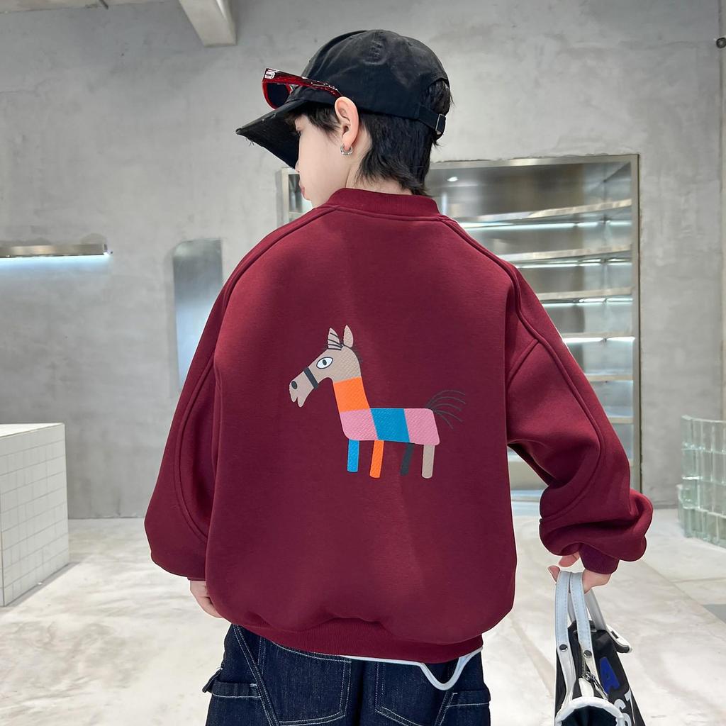 Boys' 2026 Spring/Fall Korean Style Round Neck Pullover Hoodie for Medium & Large Kids