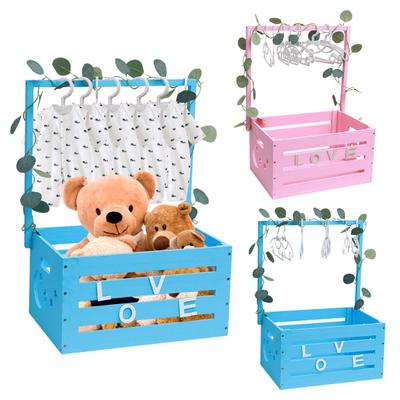 Caja de Madera para Baby Shower Cesta de Madera para Baby Shower con Perchas Caja de Almacenamiento para Regalos de Bebé Cesto con Asa y Guirnalda para Recién Nacido