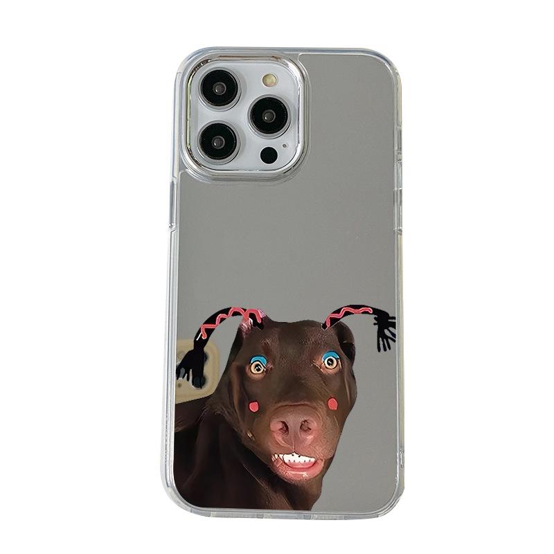 Creative funny dog mirror mobile phone case ip13PROMAX braid expression bag Apple 17 anti-drop protective case