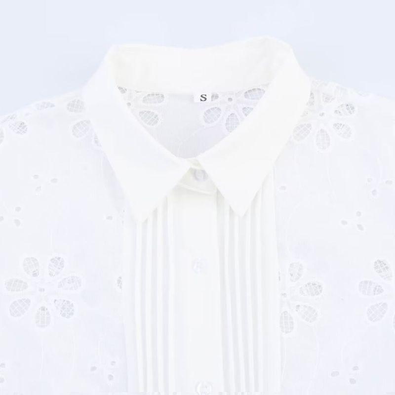 Kaslead New Women clothes Western Style Fashion Simple and Versatile Temperament Water Soluble Embroidery Shirts Top