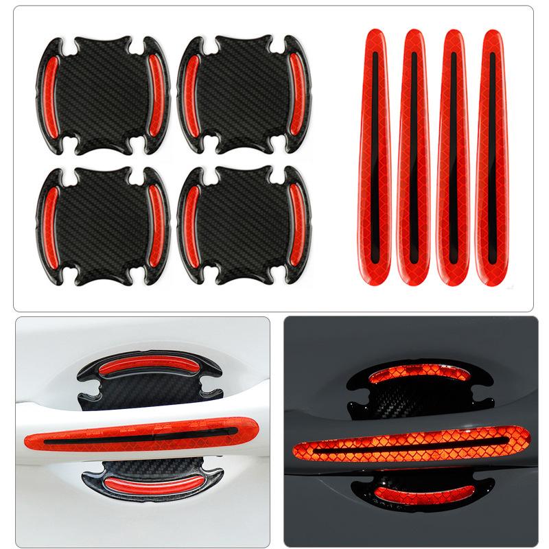 8PCS Car Door Bowl Handle Protector Safety Warning Anti-collision Anti-scratch Reflective Strip Exterior Protection Accessories