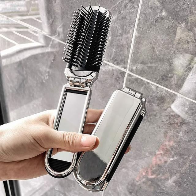 Honeyfluff - Plastic Foldable Hair Brush with Mirror