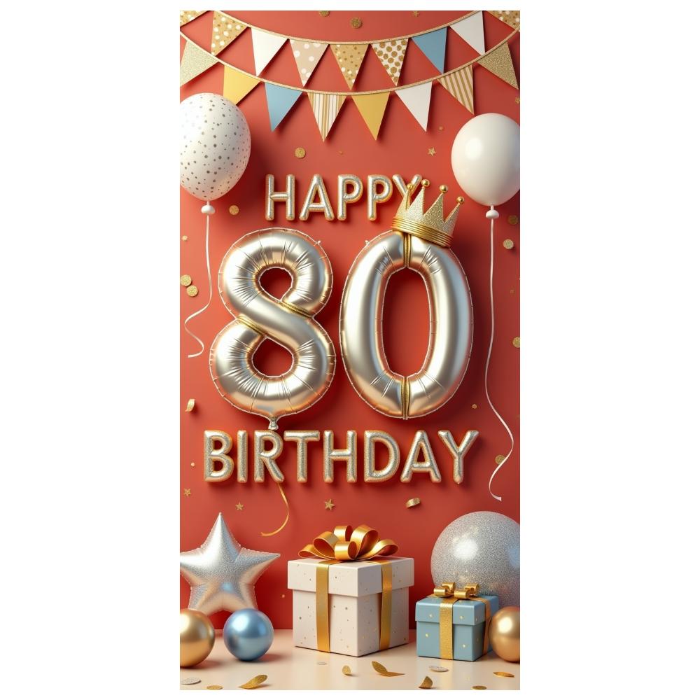 Golden Crown 80th Birthday Birthday Banner Happy Birthday for Family Gathering Party Decoration Anniversary Celebration