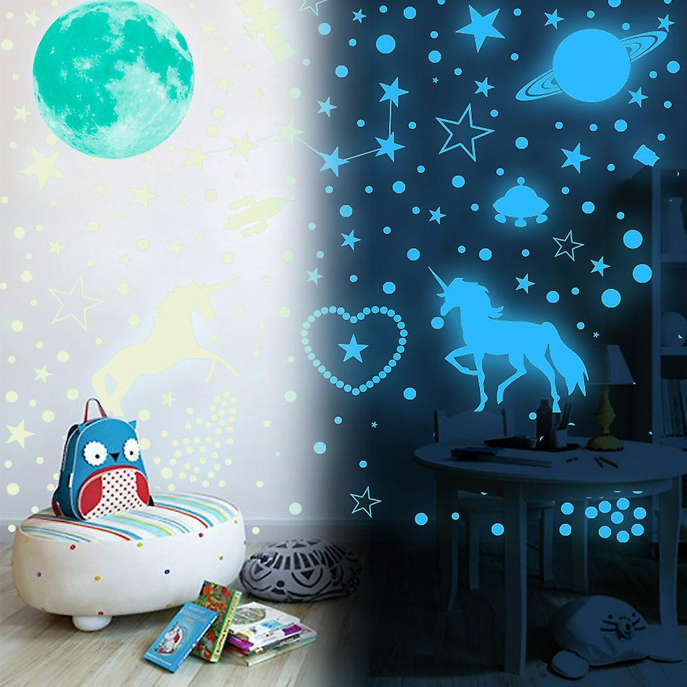 Luminous Stickers Unicorns Luminous Stars Ceiling Wall Stickers Fluorescent Ceiling Decoration Wall Stickers for Kids Rooms Blue
