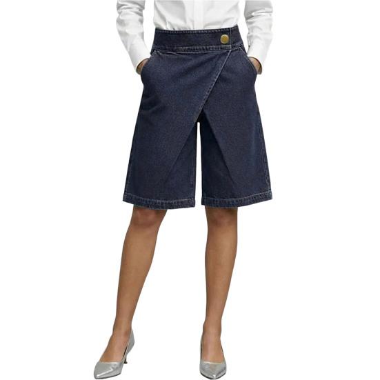 Stretchy Denim Bermuda Shorts High Waisted for Women Knee S темно-синий