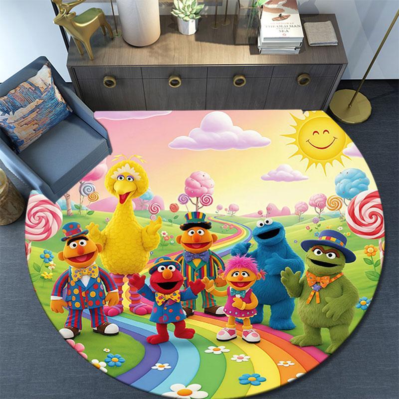 Sesame Street4,Round Area Rug,Carpet Rug for Living Room Bedroom Sofa Playroom Decor,Non-slip Floor Mat