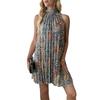 New Women's Pleated Bohemian Style Pullover Sleeveless Neck Temperament Beach Resort Dress