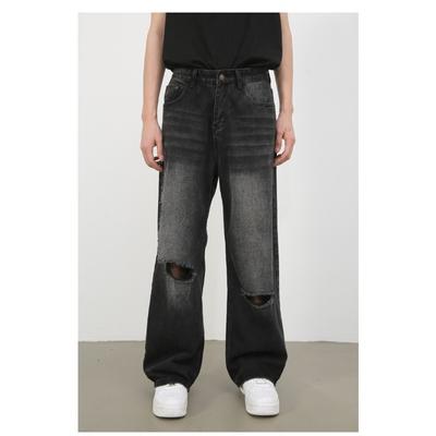Long Trousers  Broken Jeans Men's High Street Hip-hop Washed Loose Straight Pants Straight Loose Jeans for Men Fashionable and Comfortable Pants