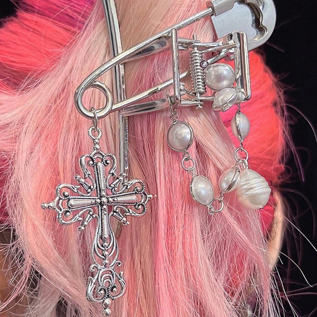 Y2K Metallic Hair Clip With Cross and Coold Pin Design For Various Hairstyle Party Daily Use Anime Fashion Accessories