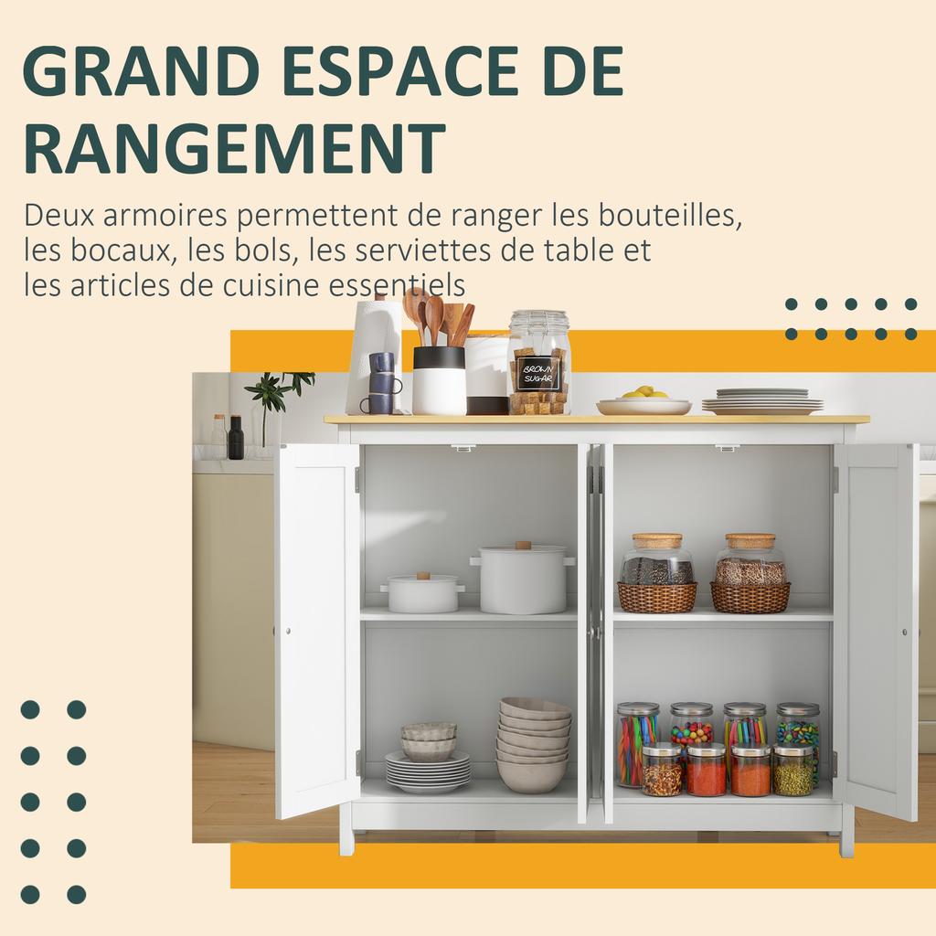 Kitchen island trolley with 2 stools drop-leaf worktop 2 cupboards with 4 doors modern design white