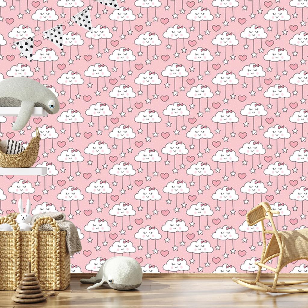 Sleeping Clouds, Hearts and Stars Wallpaper for Living Room and Bedroom 50x1000