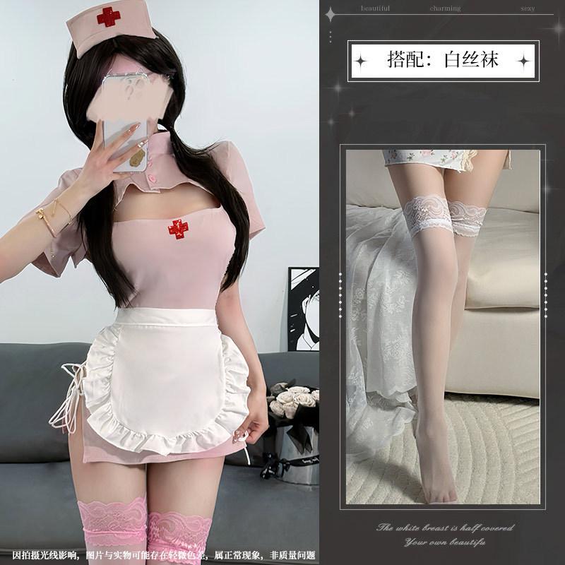 Sexy lingerie sweetheart nurse women's slit hip skirt strap stand-up collar empty COS cosplay suit
