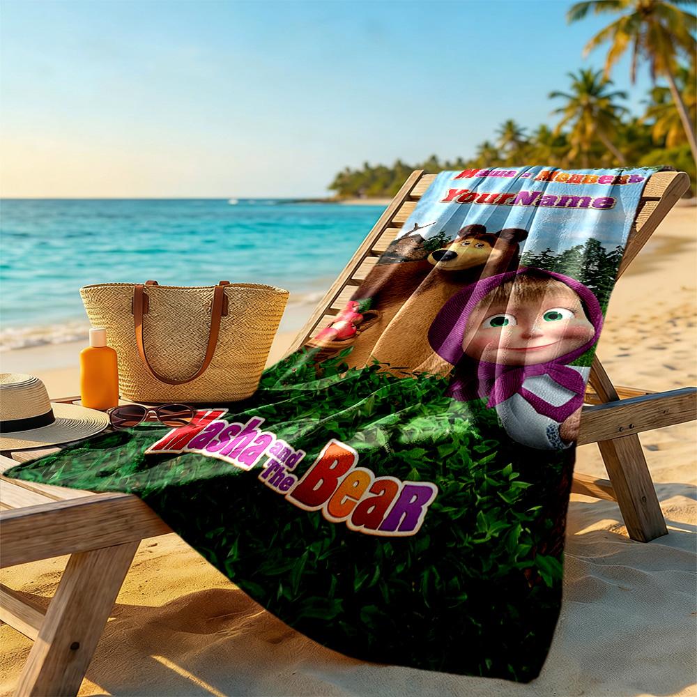 Masha Bear Customize Your Name Beach Towel Soft Durable Quick-Dry Portable for SwimmingBeachCamping Travel Beach AccessoriesGym