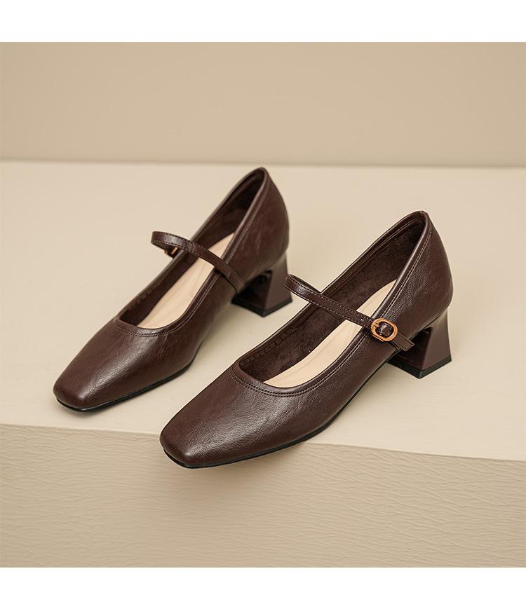 Women's High Heels French Retro Mary Jane Shoes Women's Spring Summer New Simple Small Leather Shoes Flat Bottomed Women's Shoes