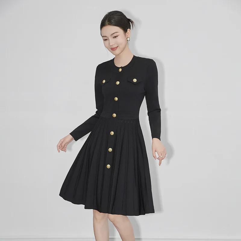 Xiao Xiang Celebrity Knitted Pleated Skirt Dress for Petite Women - Slim Fit, Versatile Short Bottoming Skirt