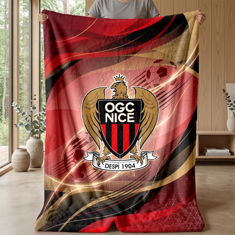 OGC Nice FC Weiche Flanell-Fleece-Decke Leichte Gemütliche Warme Überwurfdecke für Sofa Bett Heimdekoration