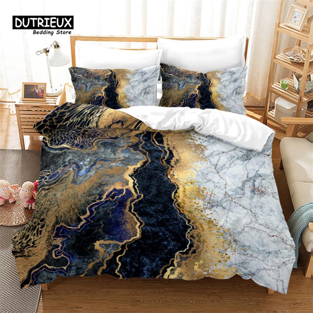 Vibrant Durable King Twin Full Queen Quilt Marble Geometric Abstract Art For Adults Kids Girls Bedroom Decor