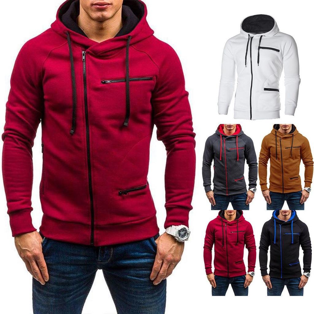 Cozy Men's Autumn Winter Hoodie Hooded Sweatshirt With Drawstring And Full-zip Closure
