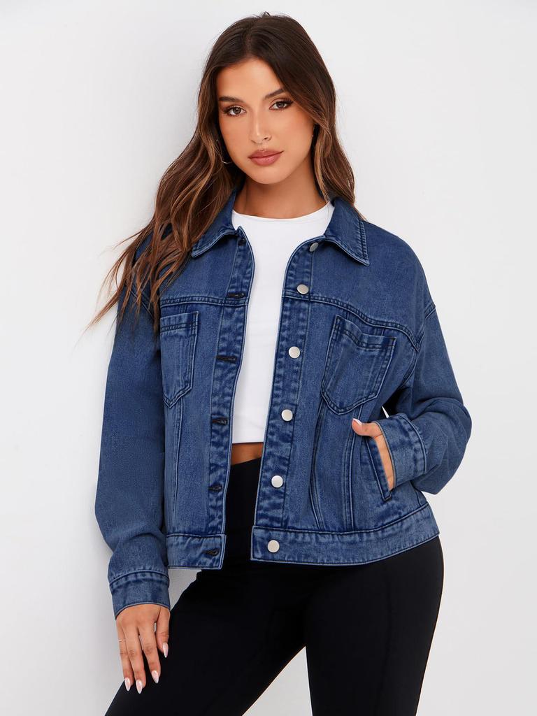 Women's Retro Long Sleeve Denim Jacket - European & American Fashion