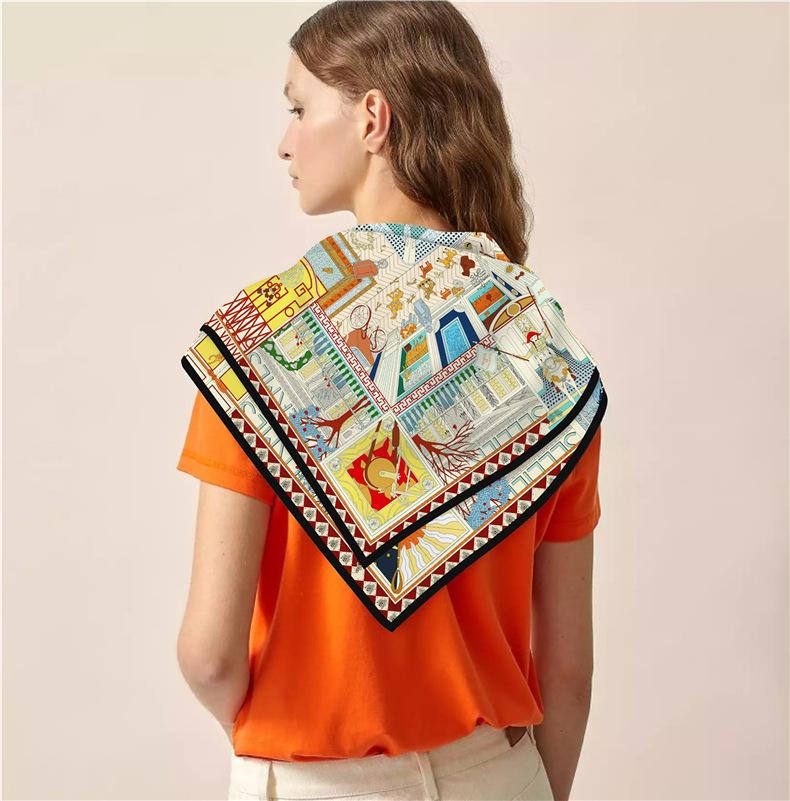 Twill Silk Headband Hijab Square Scarf Print 90Cm Warm Beach Stoles Shawl Wraps Female Hair Band Bag Wrist Bandana Foulard