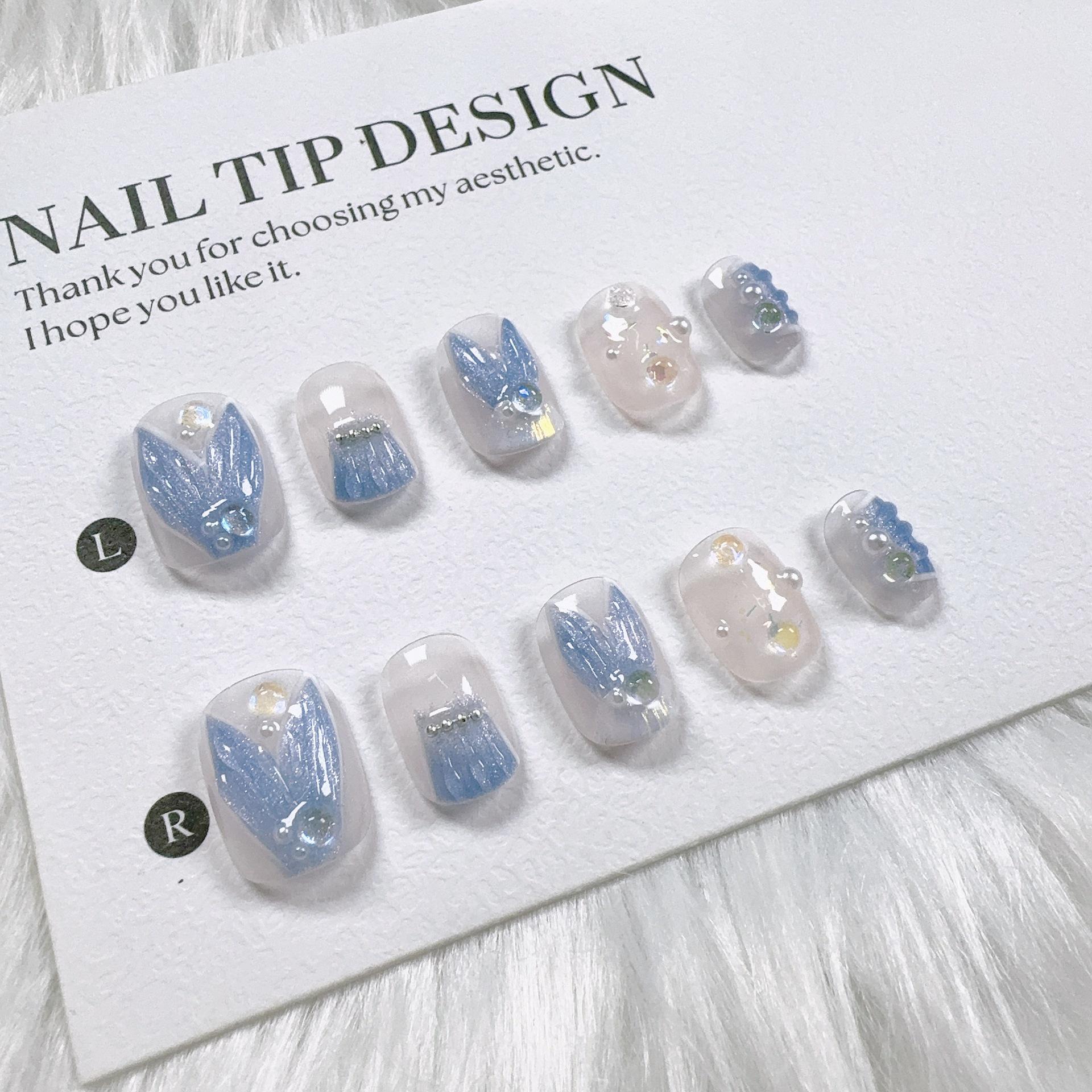 

Ice Translucent Aurora Mermaid Pearl Fairy Nails: Handcrafted, Wearable, Removable, Cute, and Finished Nail Tips. Small S